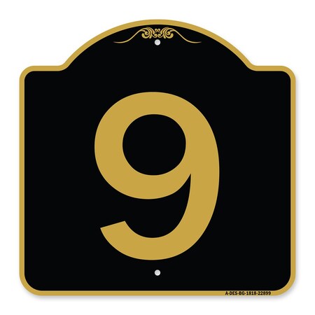 Signmission Designer Series Sign-Sign W/ Number 9, Black & Gold Aluminum Sign, 18" x 18", BG-1818-22899 A-DES-BG-1818-22899